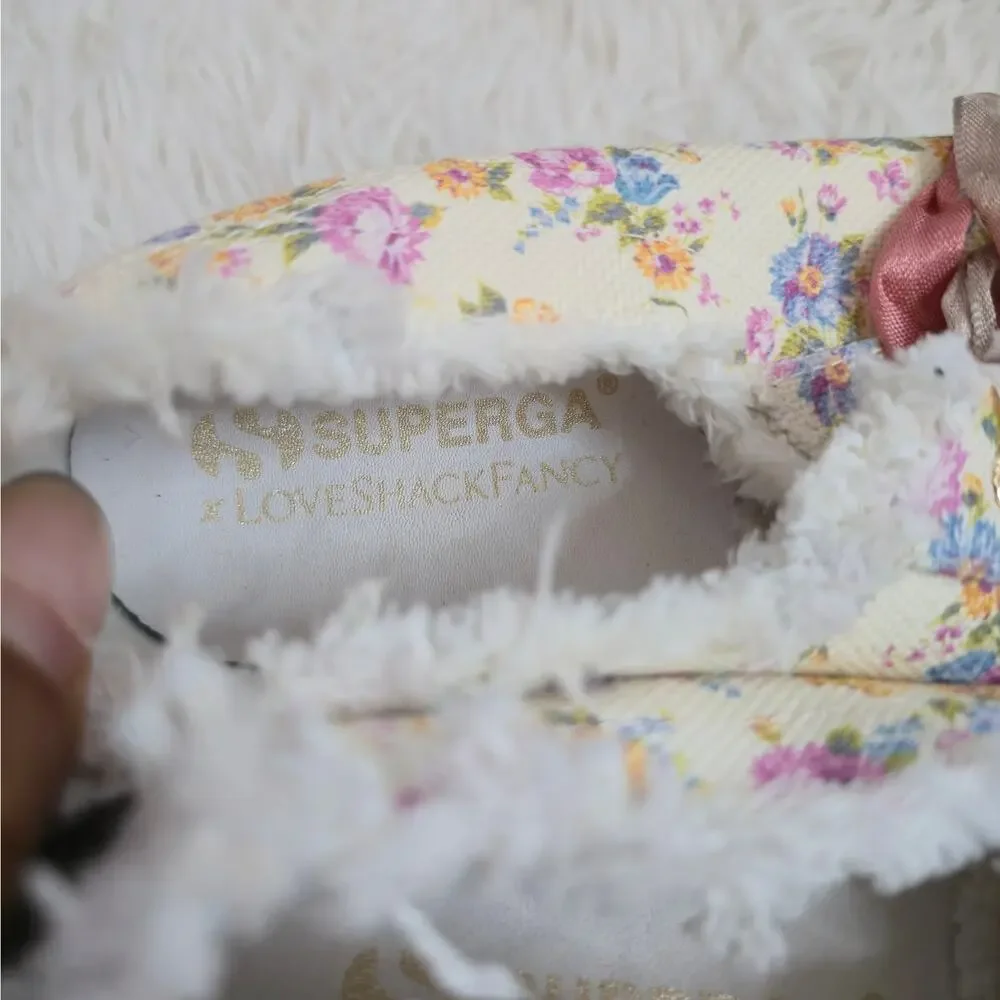 Superga X LoveShackFancy Cream Floral Coquette Canvas Fringe Sneakers